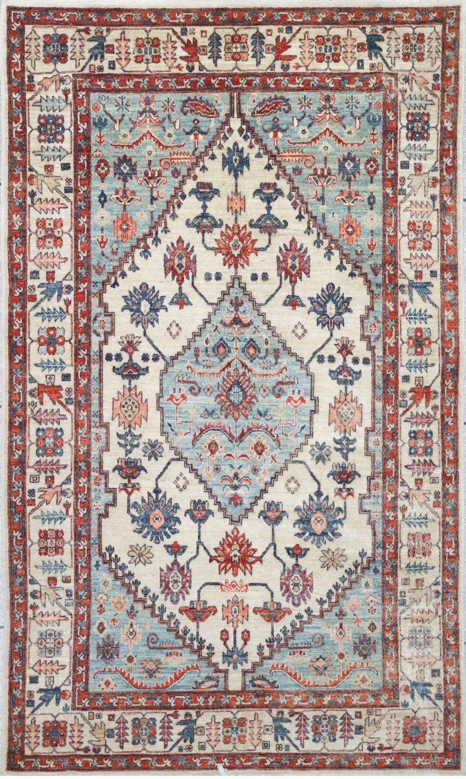 Ivory & Aqua Tribal Medallion Rug 5'8" x 9'0"