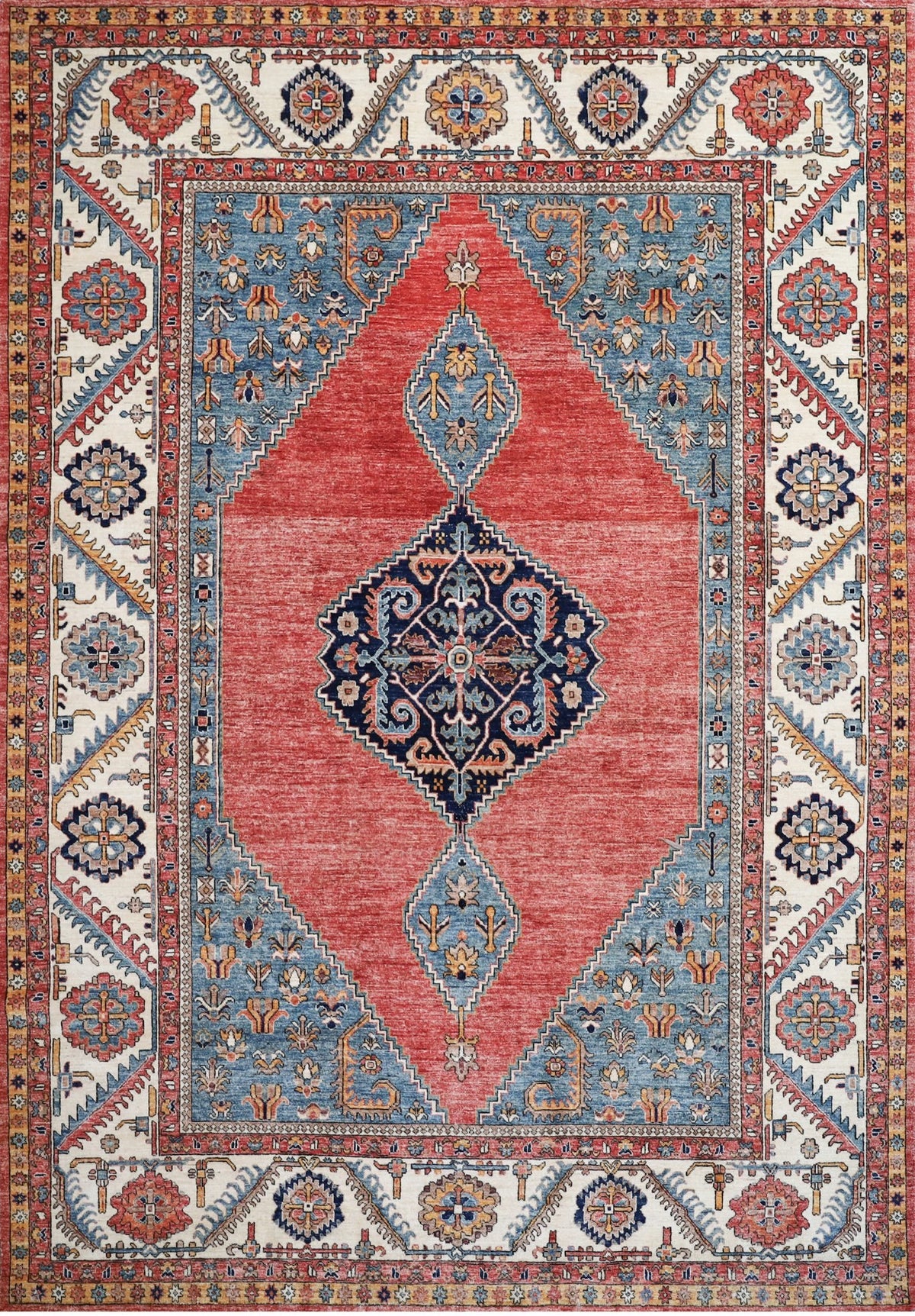 Coral & Blue Diamond Medallion Rug 10'3" x 13'7"