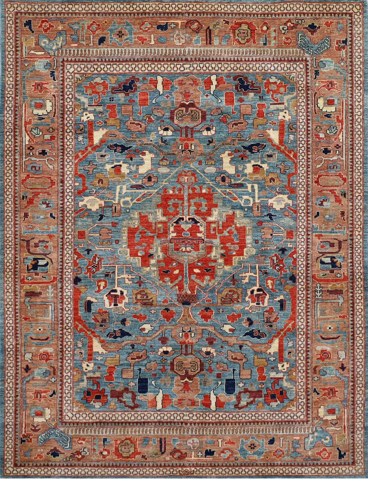 Blue & Terracotta Tribal Rug 8'1" x 10'6"