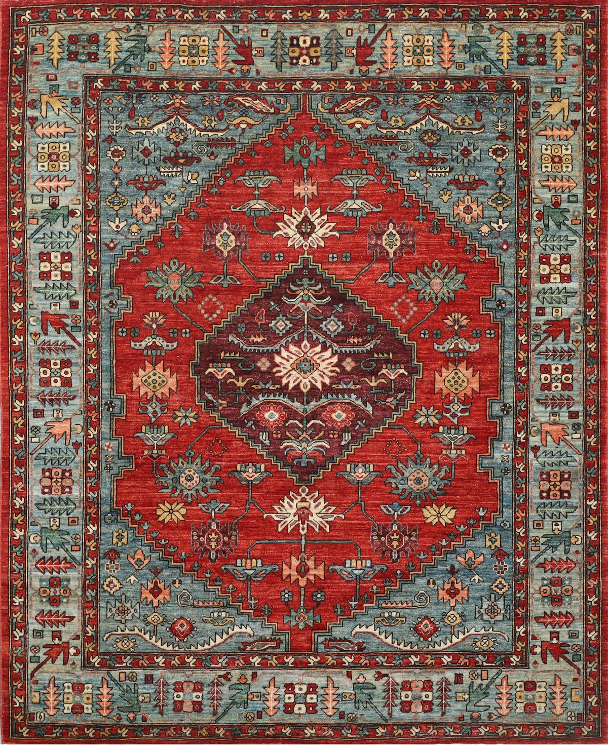 Red & Sage Tribal Medallion Rug 8'0" x 9'10"