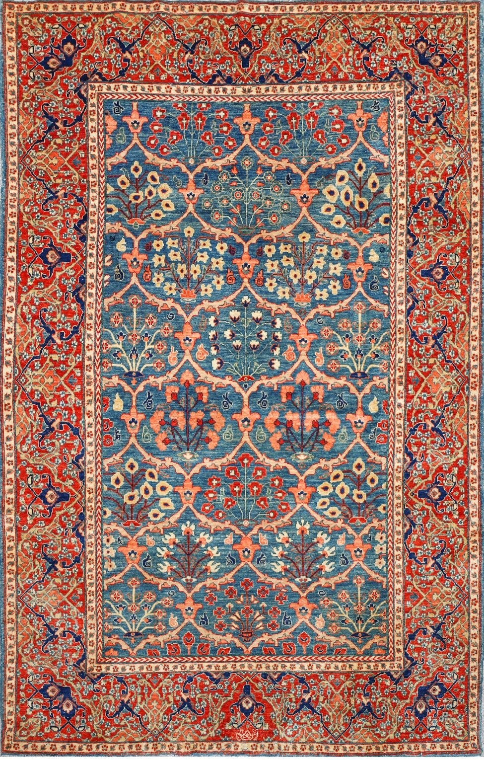 Blue & Coral Garden Design Rug 6'1" x 9'0"