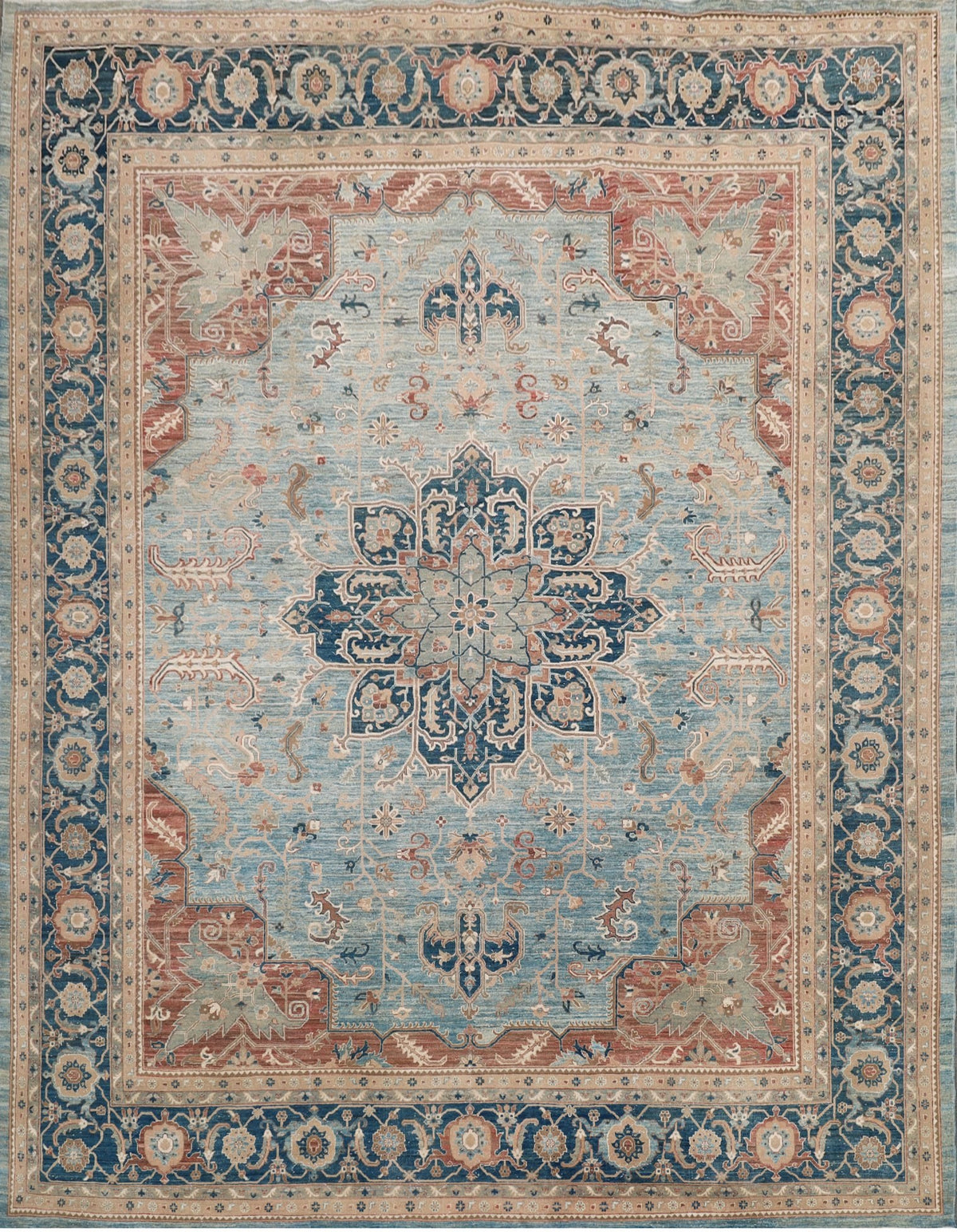 Aqua & Rose Medallion Rug 12'4" x 15'9"