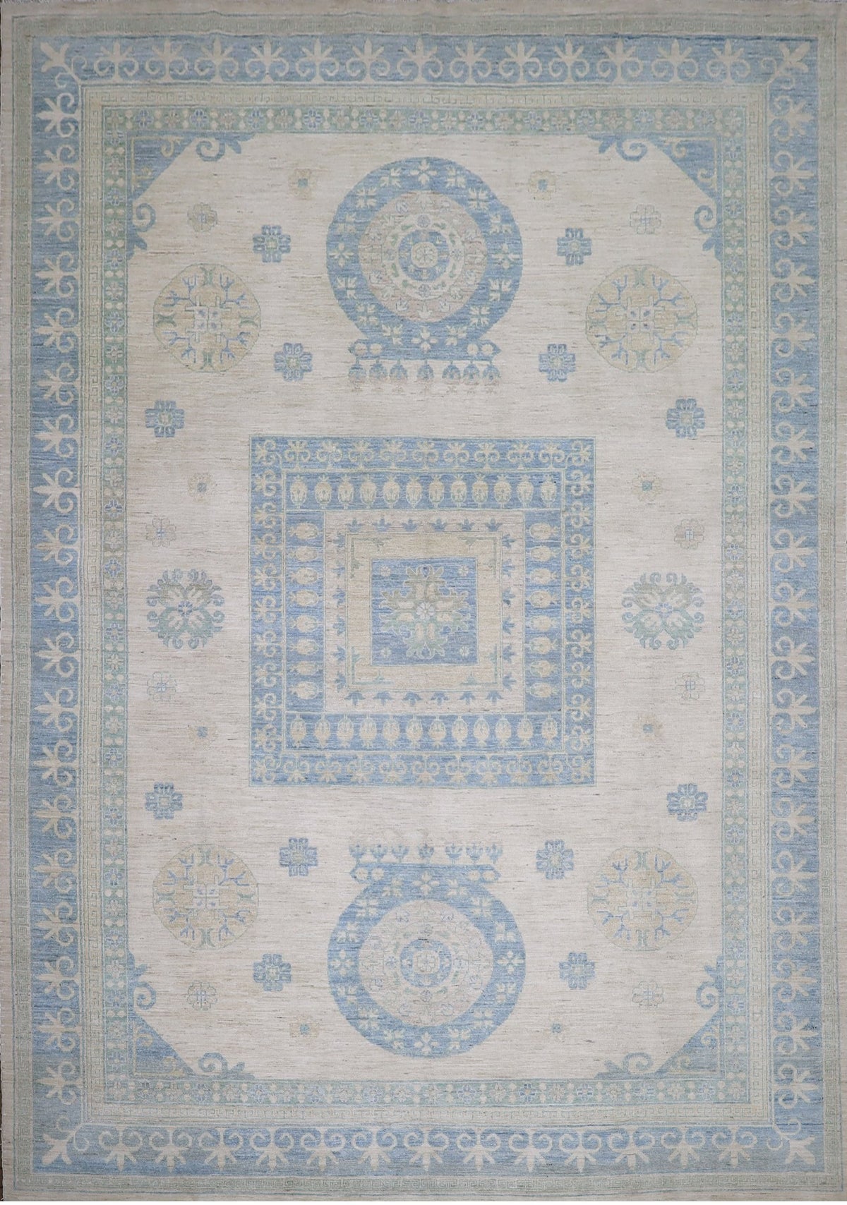 Ivory & Blue Khotan Rug 9'9" x 13'9"