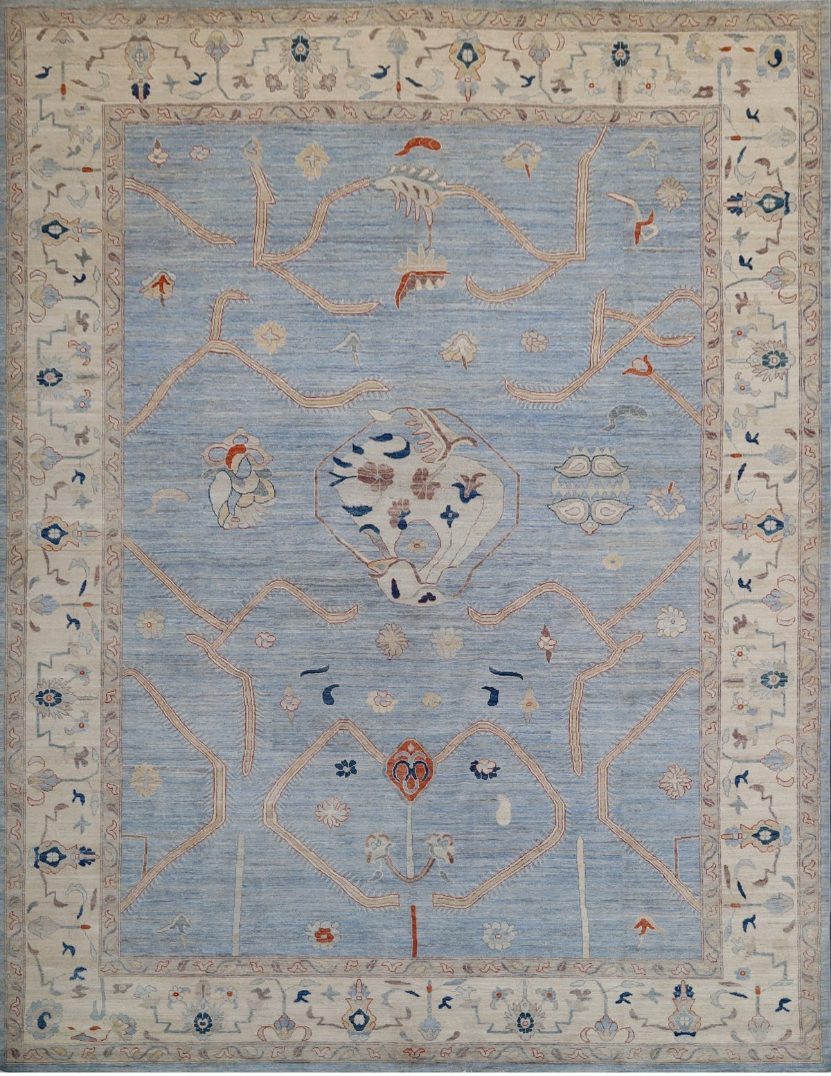 Sky Blue & Ivory Oushak Rug 12'1" x 15'7"
