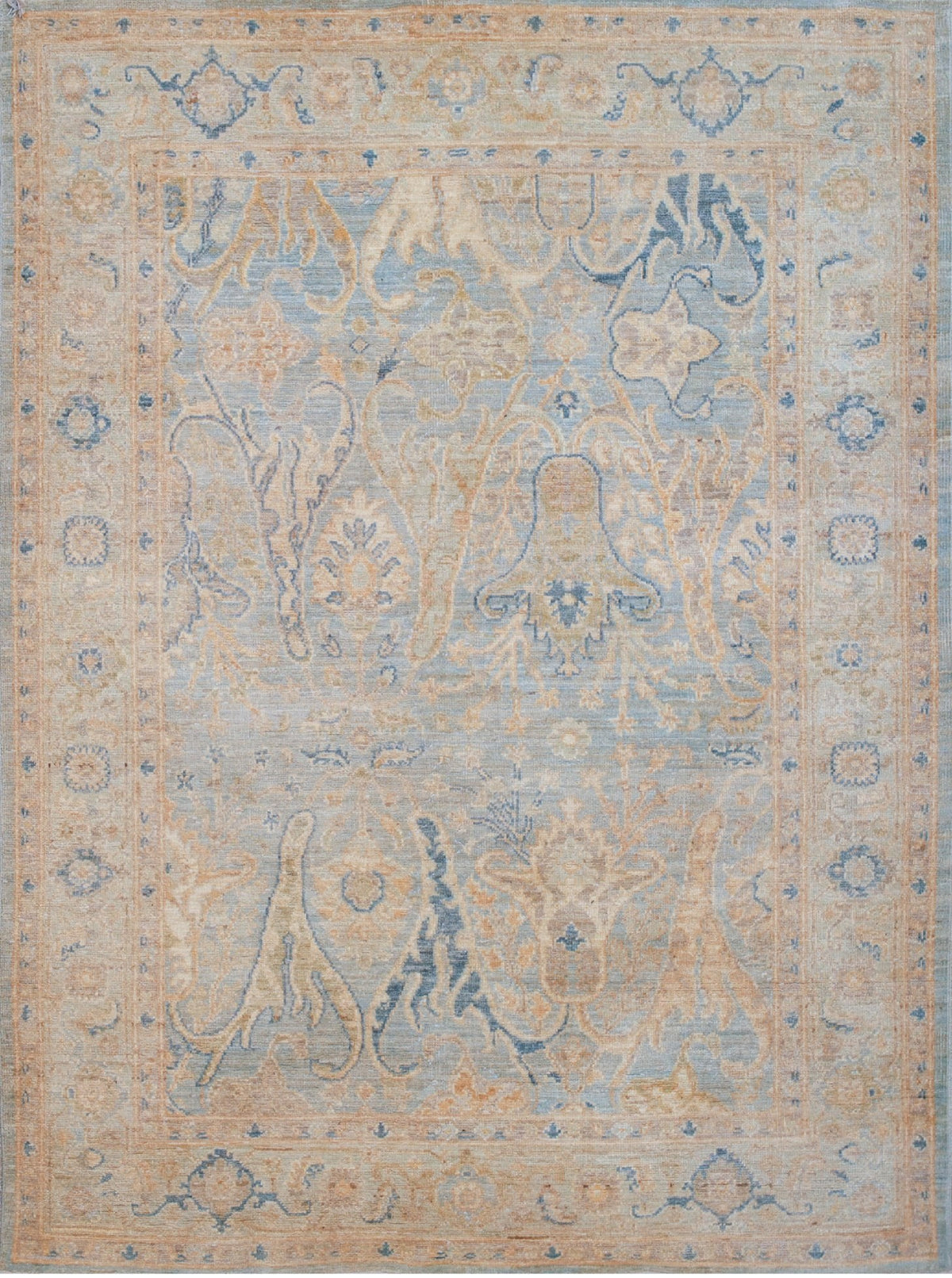 Apricot & Blue Oushak Rug 4'9" x 6'5"