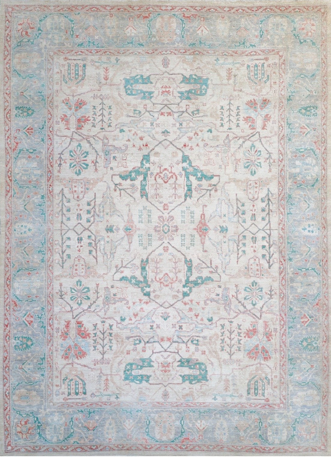 Ivory & Aqua Oushak Rug 9'9" x 13'4"