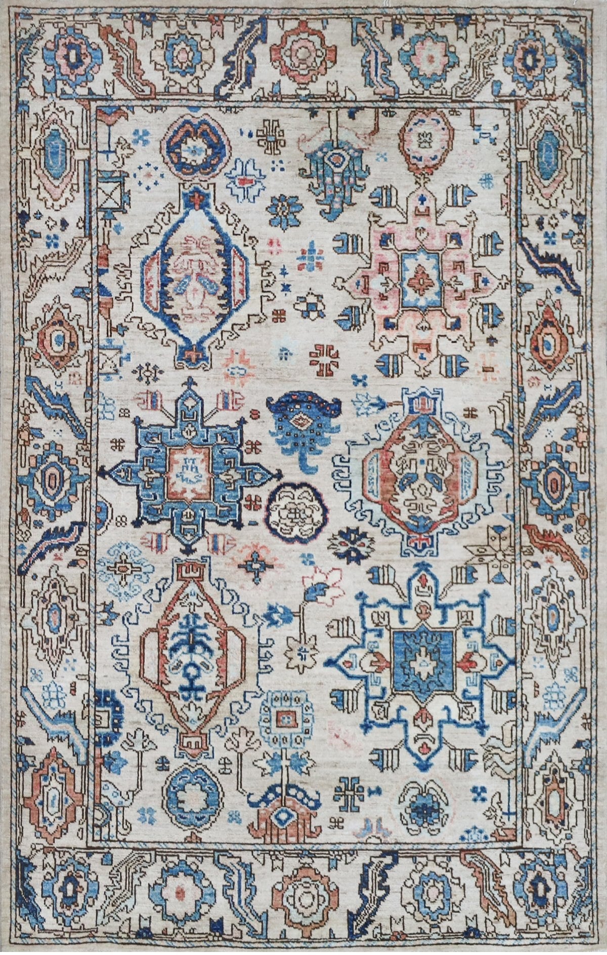Ivory & Blue Tribal Rug 3'9" x 6'2"