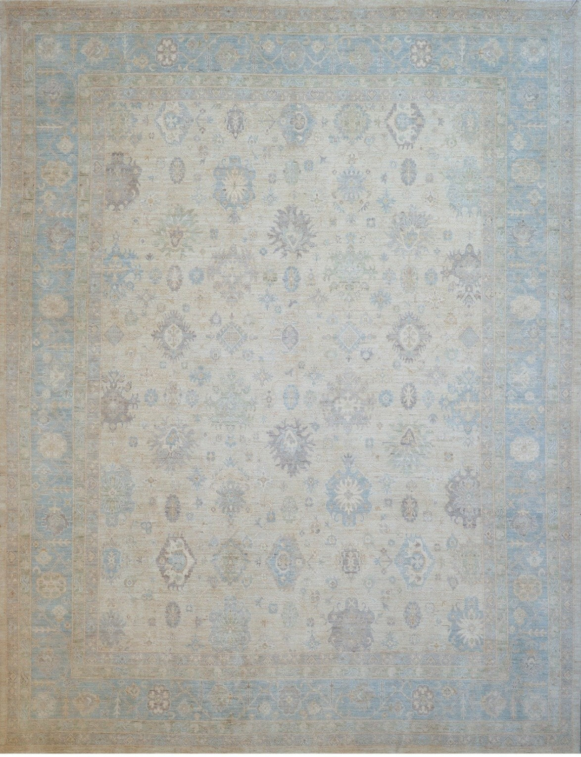 Ivory & Light Blue Oushak Rug 11'7" x 14'8"
