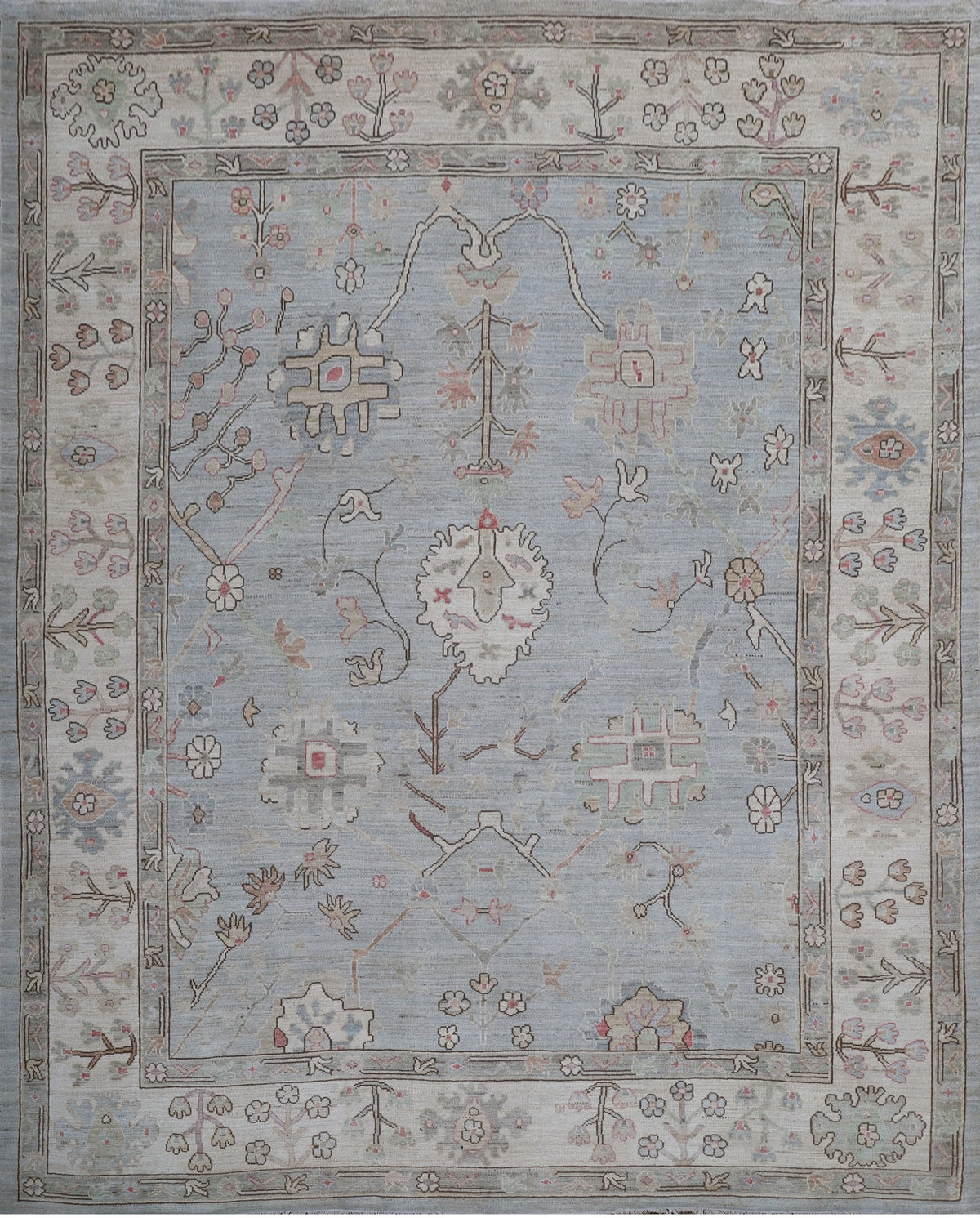 Light Blue & Ivory Oushak Rug 12'4" x 15'4"