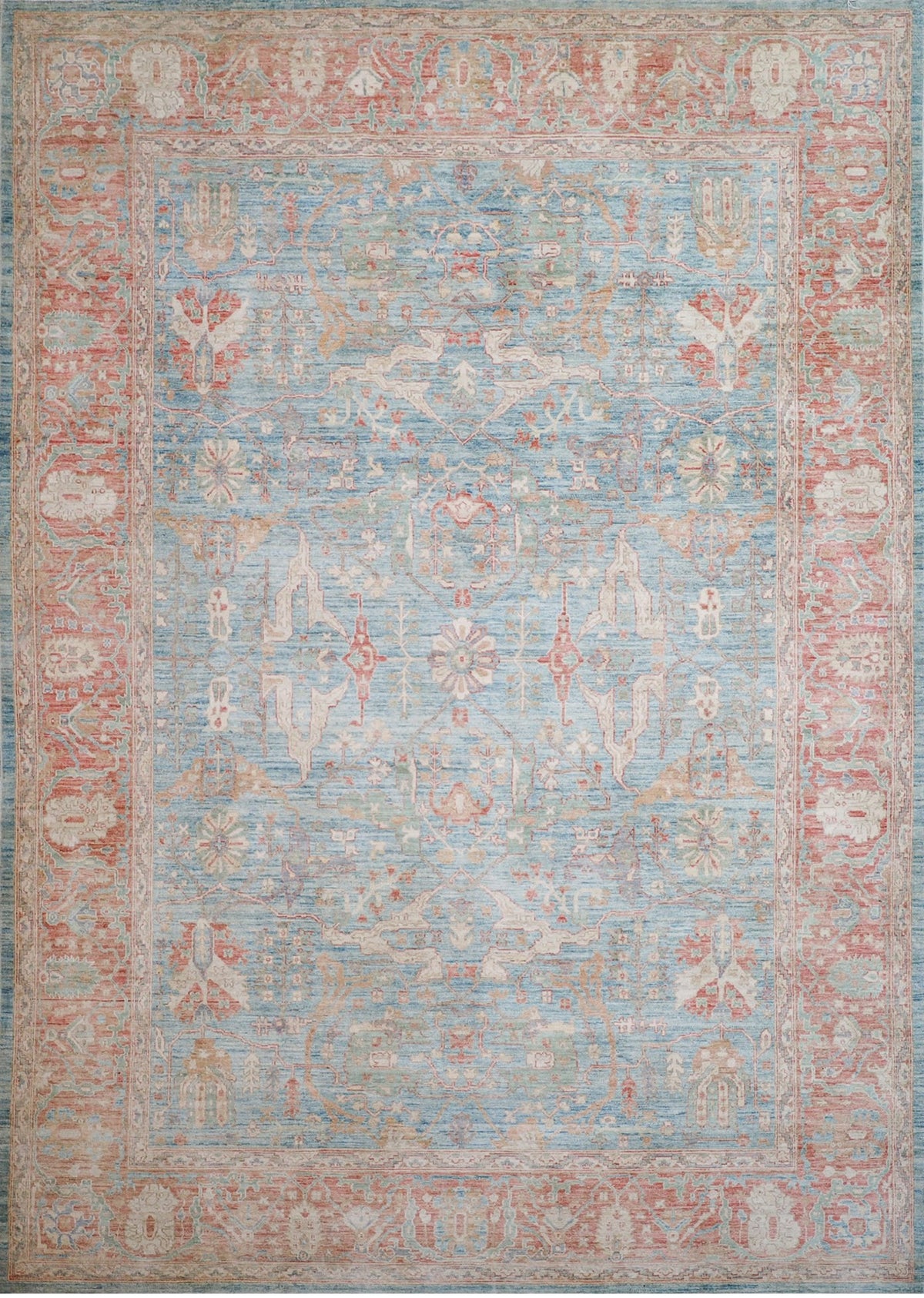 Aqua & Coral Oushak Rug 9'9" x 13'8"