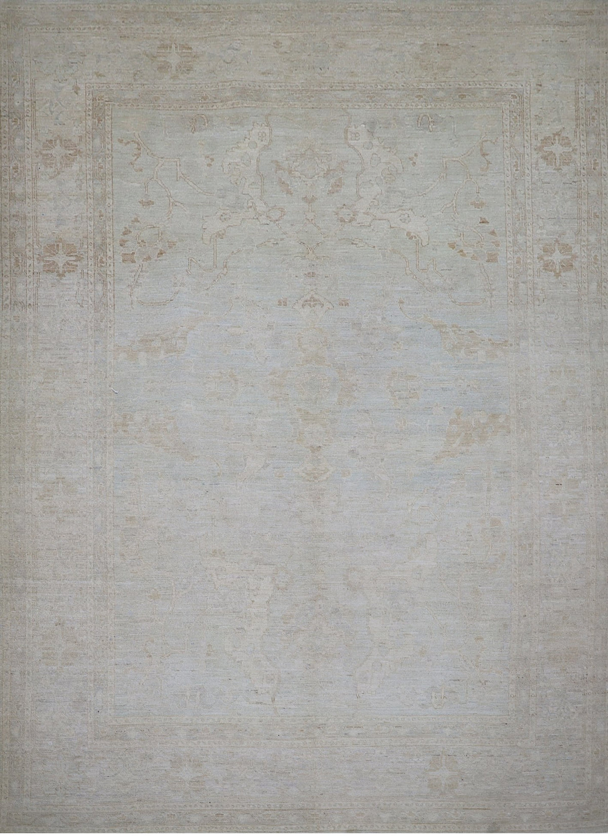 Light Gray Tone-on-Tone Oushak Rug 8'10" x 12'2"