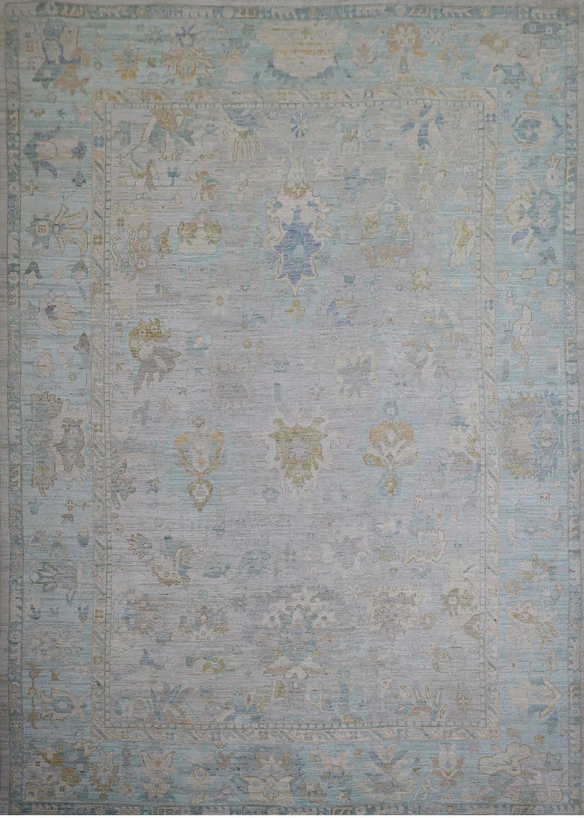 Blue-Gray & Gold Oushak Rug 10'2" x 14'2"